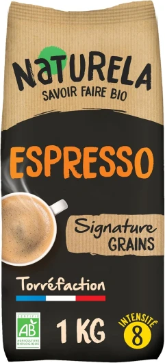 Café Grains Bio - Espresso - Arabica et Robusta - Gamme Signature - Torréfaction Lente - Fabriqué en France - 1 kg