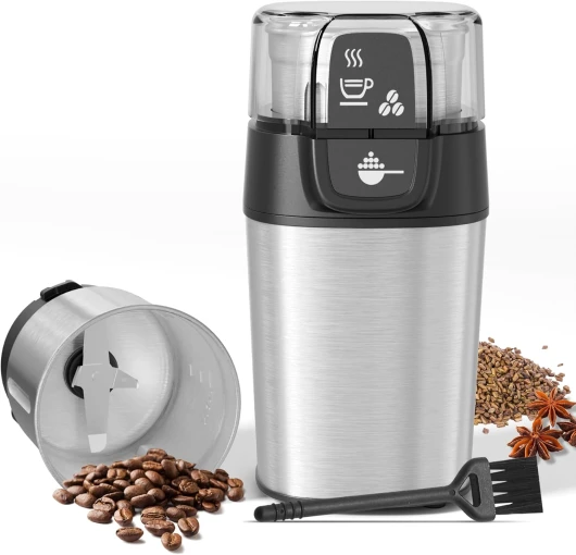 Moulin à Café Électrique, 70g Broyeur Cafe Grain, 200W Moulin a Cafe avec 1 Bol Amovible en Acier Inoxydable, pour Noix, Poivre, Épices, Graines de lin