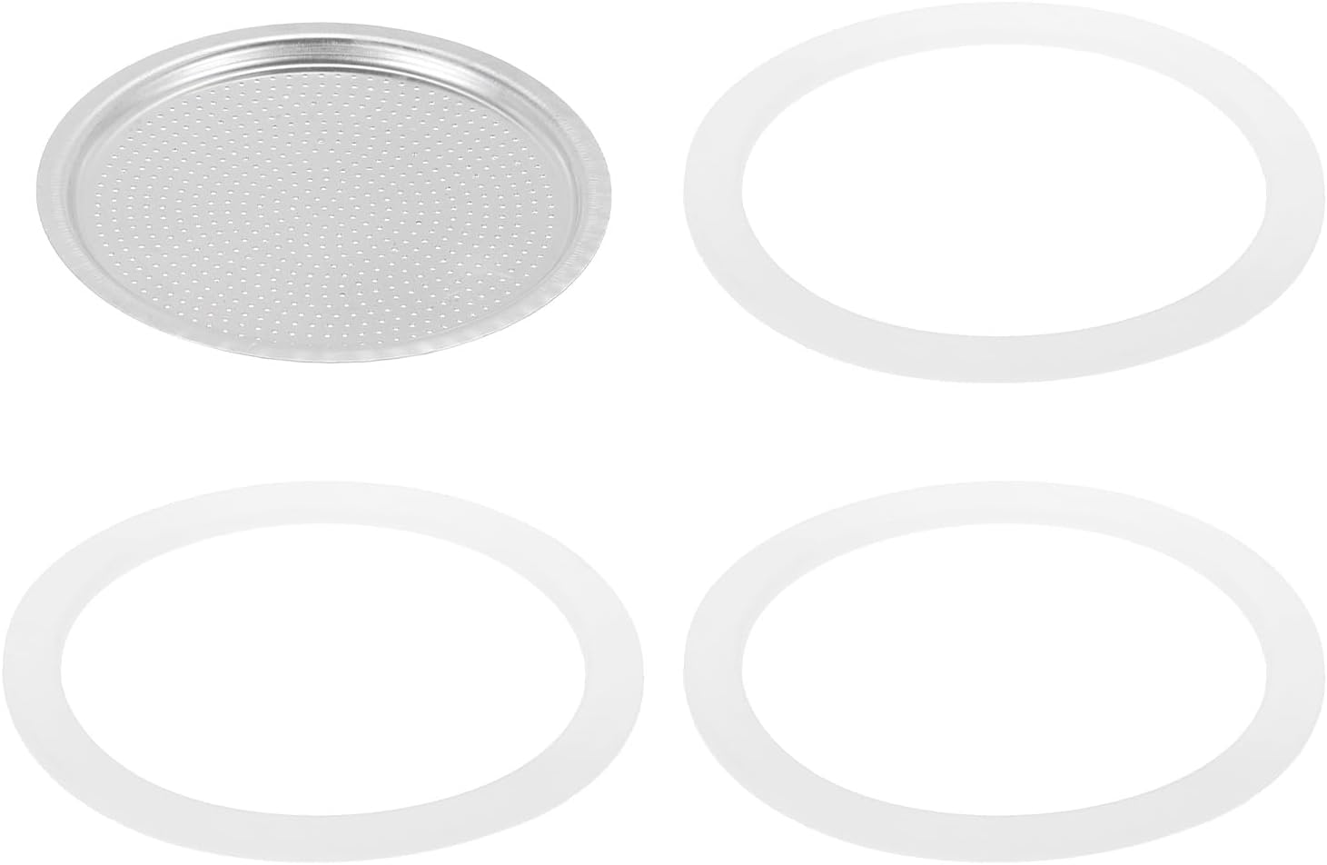 QUARKZMAN Pièces de Rechange pour Cafetière Italienne en Aluminium Avec 1 Filtre et 3 Joints D'Étanchéité en Silicone 81x71x4.5mm pour Cafetière Moka 14 Tasses (Argent)