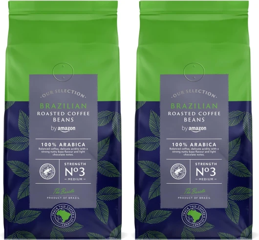 Select Café en grains du Brésil, Torréfaction Moyenne, 1 kg (2 lot de 500g) - Certifié Rainforest Alliance
