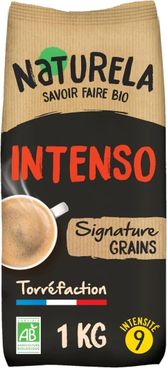 Café Grains Bio - Intenso - Arabica et Robusta - Gamme Signature - Torréfaction Lente - Fabriqué en France - 1 kg