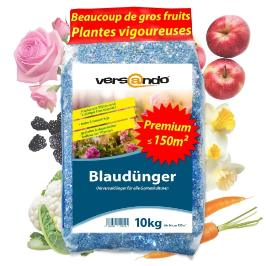 Versando 10kg Engrais bleu jusqu'à 150m² : Engrais NPK pour fruits légumes & plantes vigoureuses avec effet longue durée - qualité Premium
