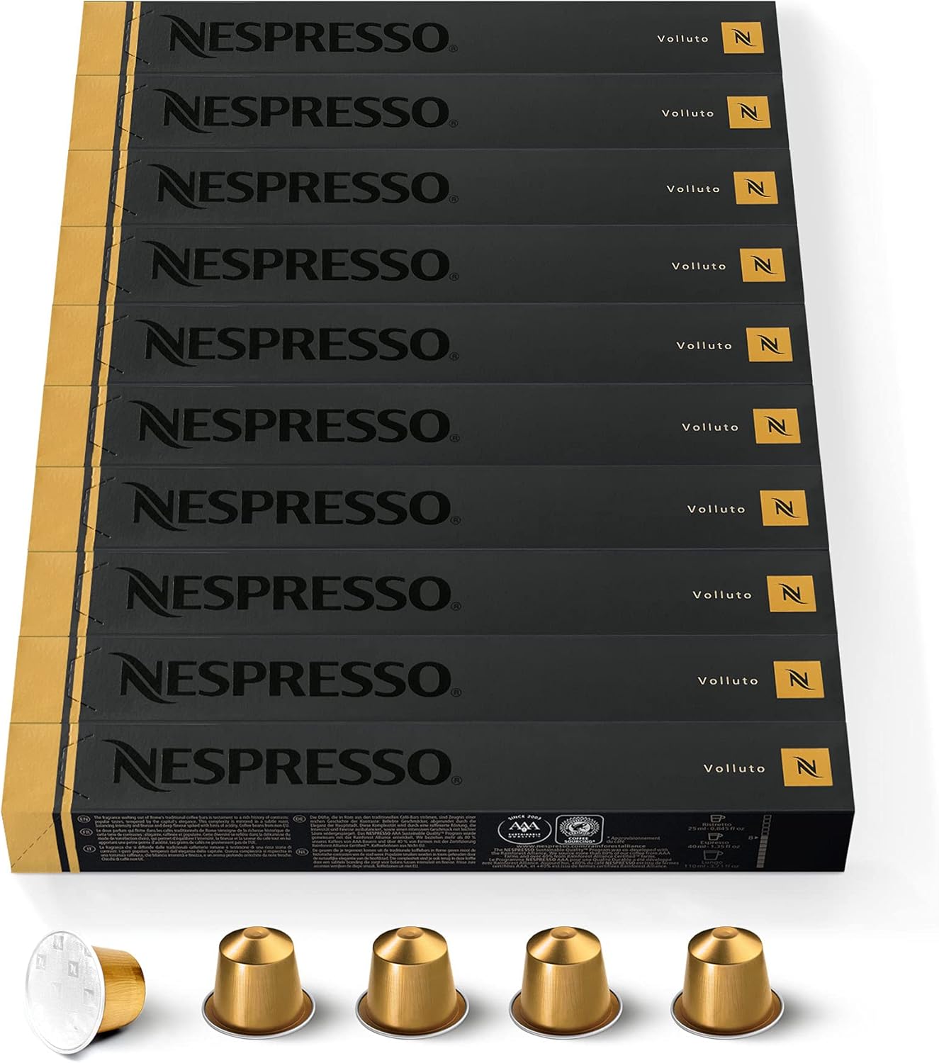 Original – Bundle 100 Capsules de café Volluto – Intensité 4 – Pour Espresso & Cappuccino Recette Lait – (10 étuis de 10) Volluto 1 unité (Lot de 100)