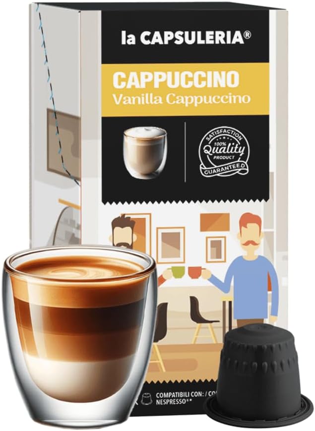 CAPPUCCINO Vanille (80 Capsules) compatible avec Nespresso, Lot de 8 x 10 Capsules (80 portions tot) - la Capsuleria Vanille 80 unité (Lot de 1)
