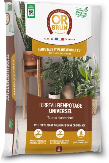 Or Brun Terreau Rempotage Universel - 6L - pour Toutes Les Plantes en Pots - Améliore la Croissance OBRTREM6U