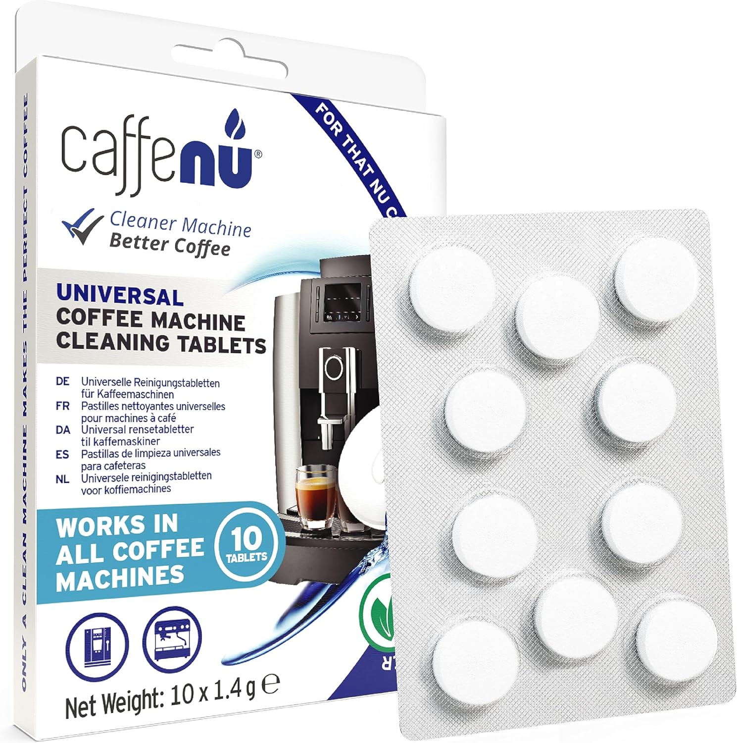 Tablettes de nettoyage pour machine à café - 10 tablettes de 1,4 g - utilisées toutes les 100 tasses - pour voiture 14 g (Lot de 1)