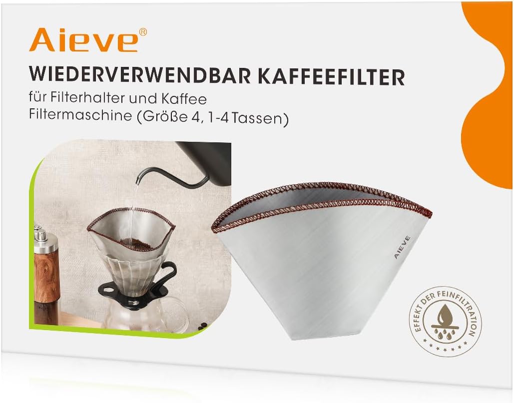 Aieve Filtre à café réutilisable - Taille 4 - En acier inoxydable - Compatible avec les machines à café filtre Philips (HD7546/20) - Pour porte-filtre (8 à 12 tasses)