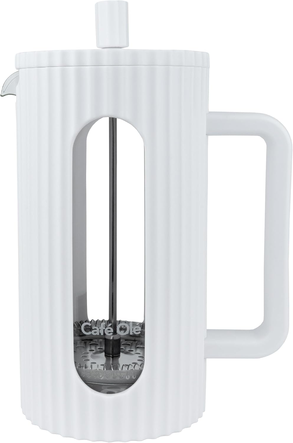 Café Olé Ciao Cafetière 8 tasses, en acier inoxydable, à filtre, à piston, blanche Blanche Cafetière 8 tasses