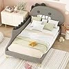 YEHTOKHOME Lit Plat avec sommier à Lattes et Pieds dorés, Moderne lit en Forme de Dinosaure de Dessin animé,PU(sans Matelas) (Gris, 90x200cm) Gris 90x200cm