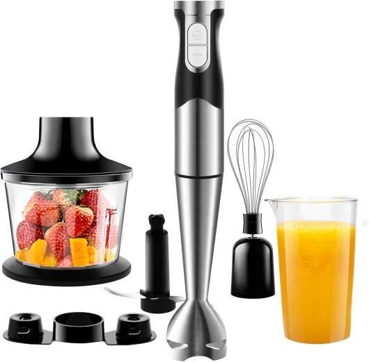 6 en 1 Mixeur Plongeant Puissant 1200W Vitesse Réglable Mélangeur à Main Multifonction en Acier Inoxydable avec Fonction Anti-éclaboussures pour Mélanger les Légumes les Glaces et de la Confiture etc Taille 2