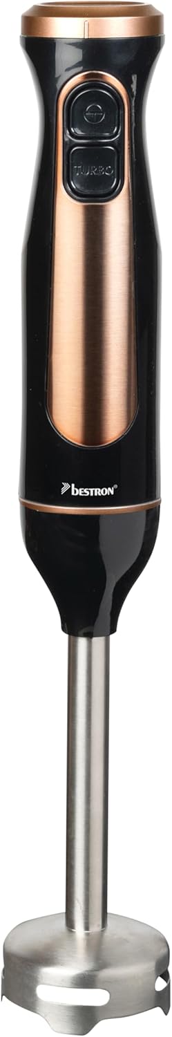 Mixeur plongeant, Mixer plongeur avec 2 niveaux de vitesse et une poignée ergonomique, incluant une fonction turbo à plus de 14.000 tr/min, tige amovible, couleur: Noir/Rame Cuivre/Noir