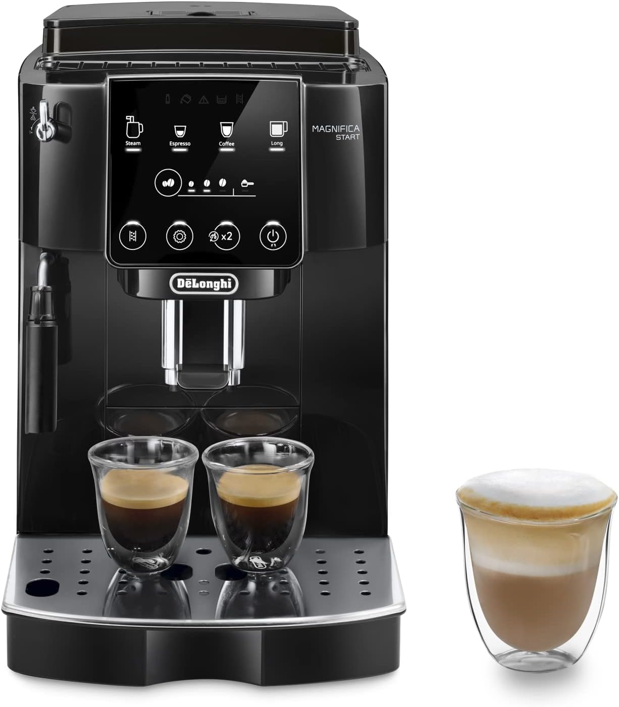 De'Longhi Magnifica Start ECAM222.20B, Machine à Café Automatique avec Buse à Lait, Machine à Espresso à Grains avec 4 Recettes Personnalisées, Panneau de Commande Soft-Touch, 1450W, Noir Avec un panneau de commande digital intuitif