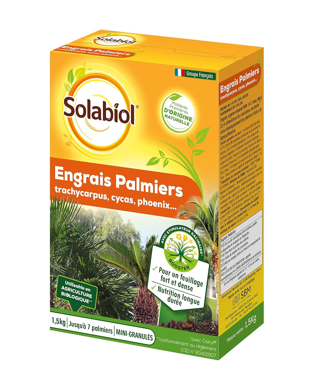 Engrais palmiers et plantes méditerranéennes - 1,5 Kg - Utilisable en Agriculture Biologique SOPALMY15 1.5 kg (Pack of 1) Engrais Palmiers