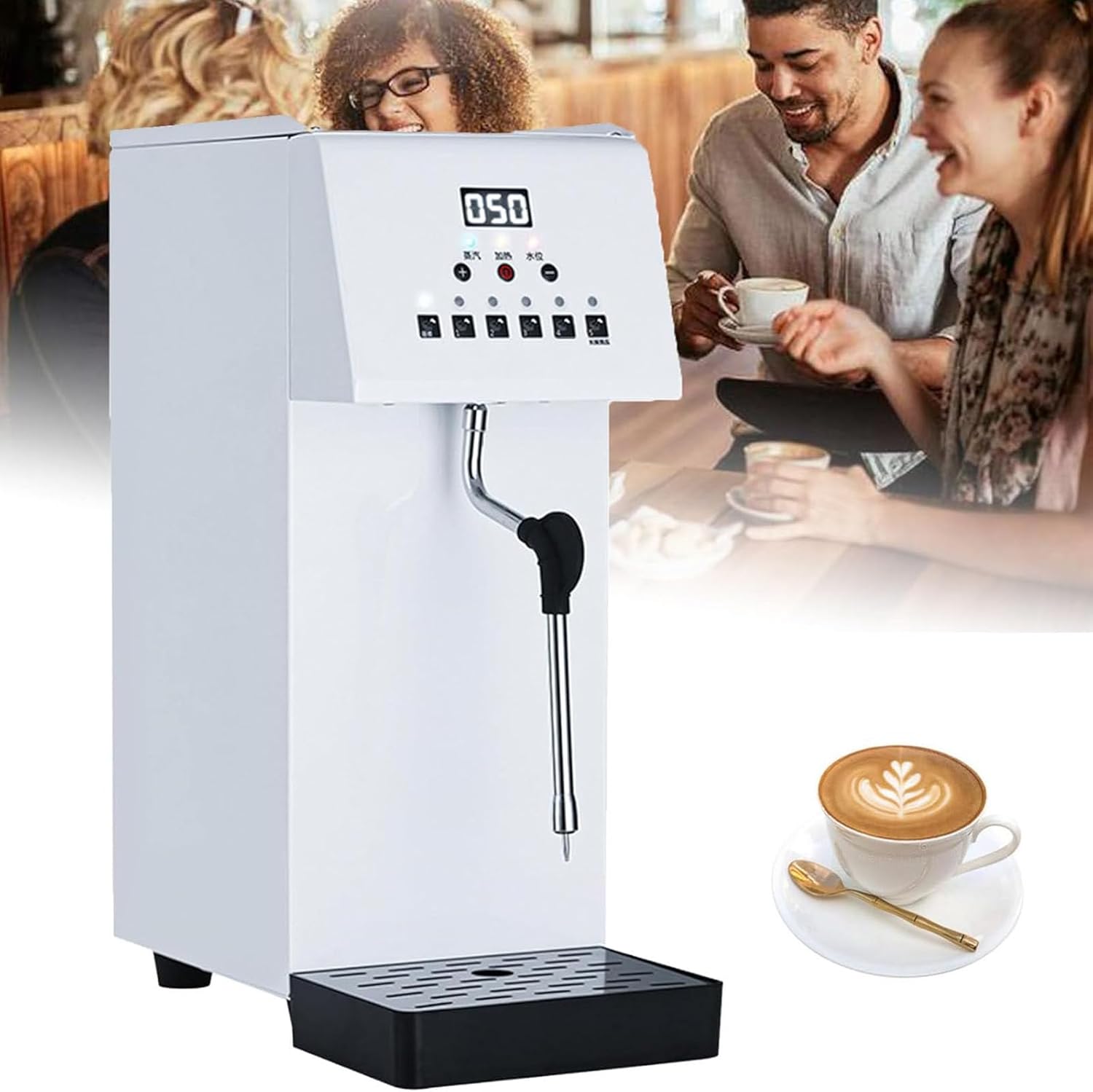 Mousseur à lait professionnel 6 L, mousseur à lait automatique à vapeur bouillante, avec affichage LED de la température, chauffage rapide pour lait, café, thé au lait