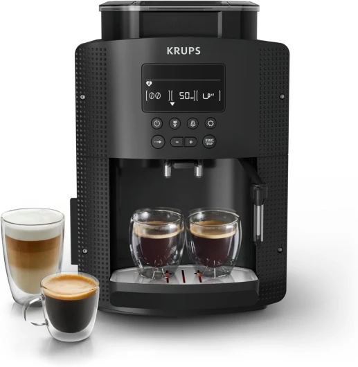 Machine à café grain, 2 expressos simultanés, Ecran LCD, Cafetière espresso compacte, Nettoyage automatique, Buse vapeur pour Cappuccino, Essential noire YY8135FD, Noir Noir Modèle Essential - Ecran Intuitif