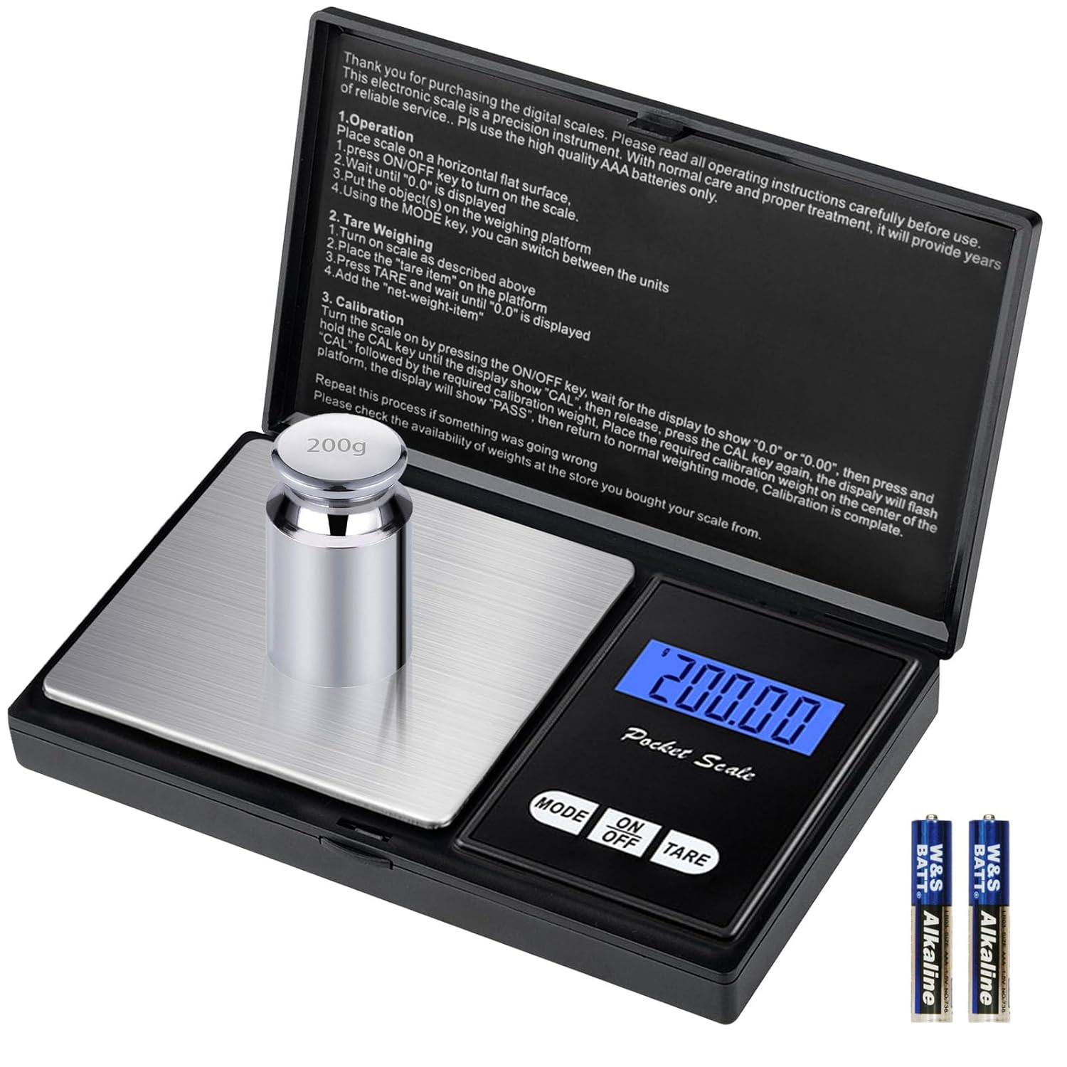 Balance de Precision 200g/0.01g, Balance de Cuisine, Balance à Bijoux Portable avec écran LCD et 7 Unités,Acier Inoxydable, Fonction Tare, Pour la Cuisine, le Café, Bijoux