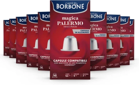 Caffé Borbone Mélange Magica Palermo -100 Capsules en Aluminium (10 paquets de 10) - Compatibles avec les machines à café à usage domestique Nespresso* Alluminium Mélange Magica Palermo