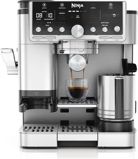 Machine à café Luxe Essential 2-en-1, Latte, Cappuccino et Espresso avec broyeur à grains et mousseur à lait intégrés, facile à utiliser, 2 préréglages mousse, argent, ES501EU