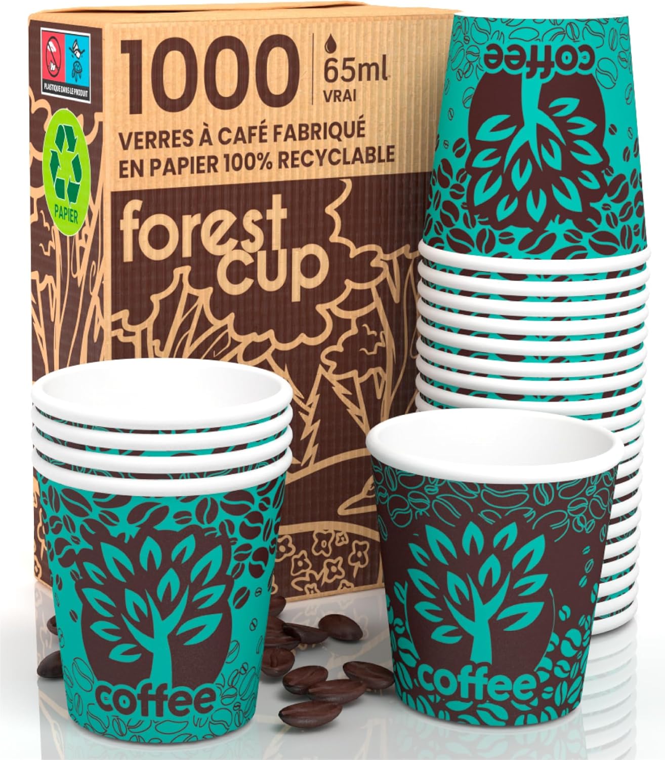 1000 Gobelets en Papier à Café 65ml Blue Forest Verres écologiques Biodégradables Jetables Petits à emporter Boissons Chaudes 1000 Blue Forest