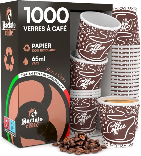 1000 Gobelet à Café en Carton, Écologique et Jetables, Idéal pour Espresso, Résistant à la Chaleur, 65ml 1000 Browncup