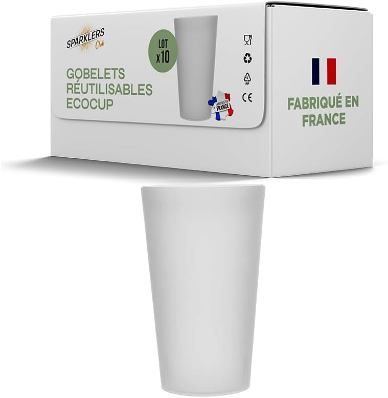 Lot de Gobelets Réutilisables Givré ECOCUP 30cl -150 Lavages au Lave Vaisselle - Verre Bière Réutilisable en Polypropylène - Gobelet Eco Cup pour tout évènement (10, 30cl) 10 30cl