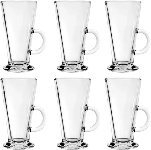 Lot de 6 Tasses à Café Irlandais, 250 ml Verres à Café avec Pied, Irish Coffee Tasse pour Cappuccino, Thé, Café, Latte