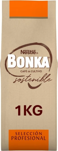 NESTLÉ BONKA - Café Torréfié en Grains - Mélange Arabica et Robusta - Café Rond et Intense - Notes Fruitées - Approvisionnement 100% Plus Responsable - Sachet de 1kg