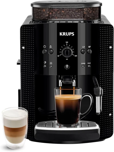 Machine à café grain, 1,7 L, 2 tasses en simultané, Nettoyage automatique, Buse vapeur pour Cappuccino, Cafetière espresso, Essential noire YY8125FD