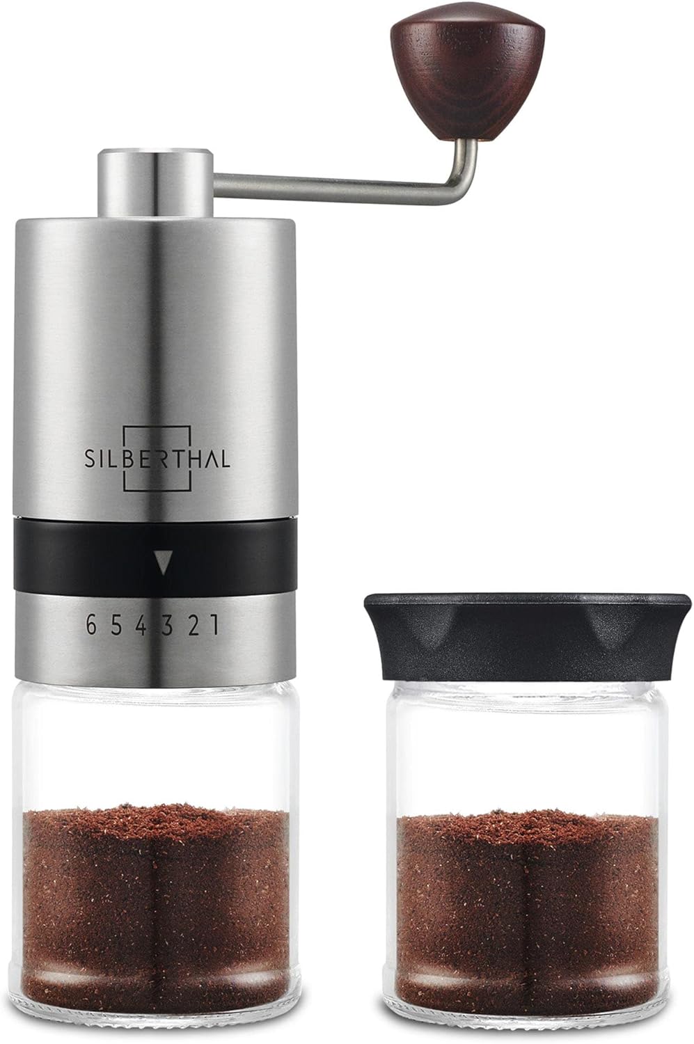 Moulin A Café Manuel - Acier INOX - 6 Niveaux Réglables - Broyeur Portable Grains De Café - avec Récipient De Stockage Et Brosse de Nettoyage