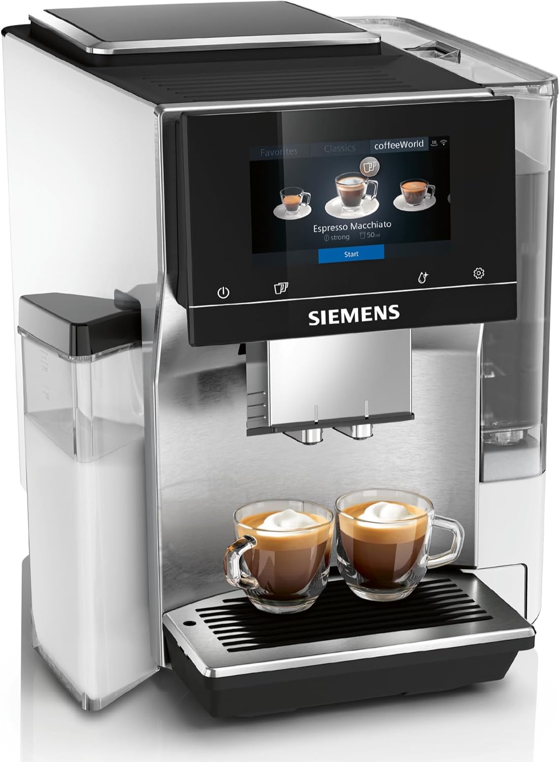 , machine à café à grain tout automatique,EQ700, écran iSelect, coffeeWorld, Cold Brew, Slow Brew, bac à lait, adaptateur briques de lait, Home Connect, acier inoxydable,blanc,TQ715R03 integral