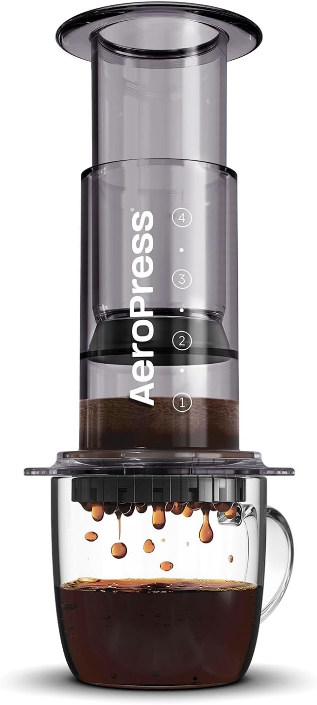 AeroPress Cafetière Clear Noire – Méthode 3 en 1 combinant cafetière à piston et espresso – Café corsé sans amertume – Petite machine à café portable pour camping & voyage, Noir
