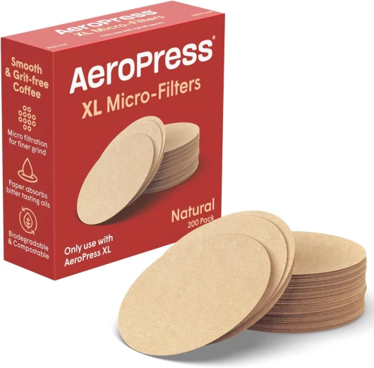 AeroPress Microfiltres Naturels en Papier XL – Filtres Ronds Non Blanchis pour Cafetières – Accessoires Indispensables pour le Café, XL, 1 Pack, 200 Filtres XL Naturel