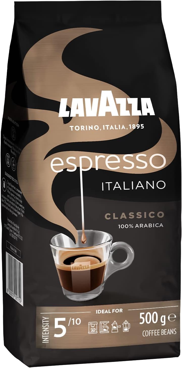 Espresso Italiano Classico, Café en Grains, Idéal pour la Machine Automatique, avec Notes Florales et Fruitées, 100% Arabica, Équilibré et Aromatique, Intensité 5, Torréfaction Légère, 500 g 500 g (Lot de 1)