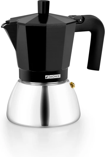 Induction Inox - Cafetière italienne en aluminium et acier inoxydable, 9 tasses, poignée résistante à la chaleur, facile à laver, pour tout type de cuisinière dont l’induction, couleur noire Black 9 cups