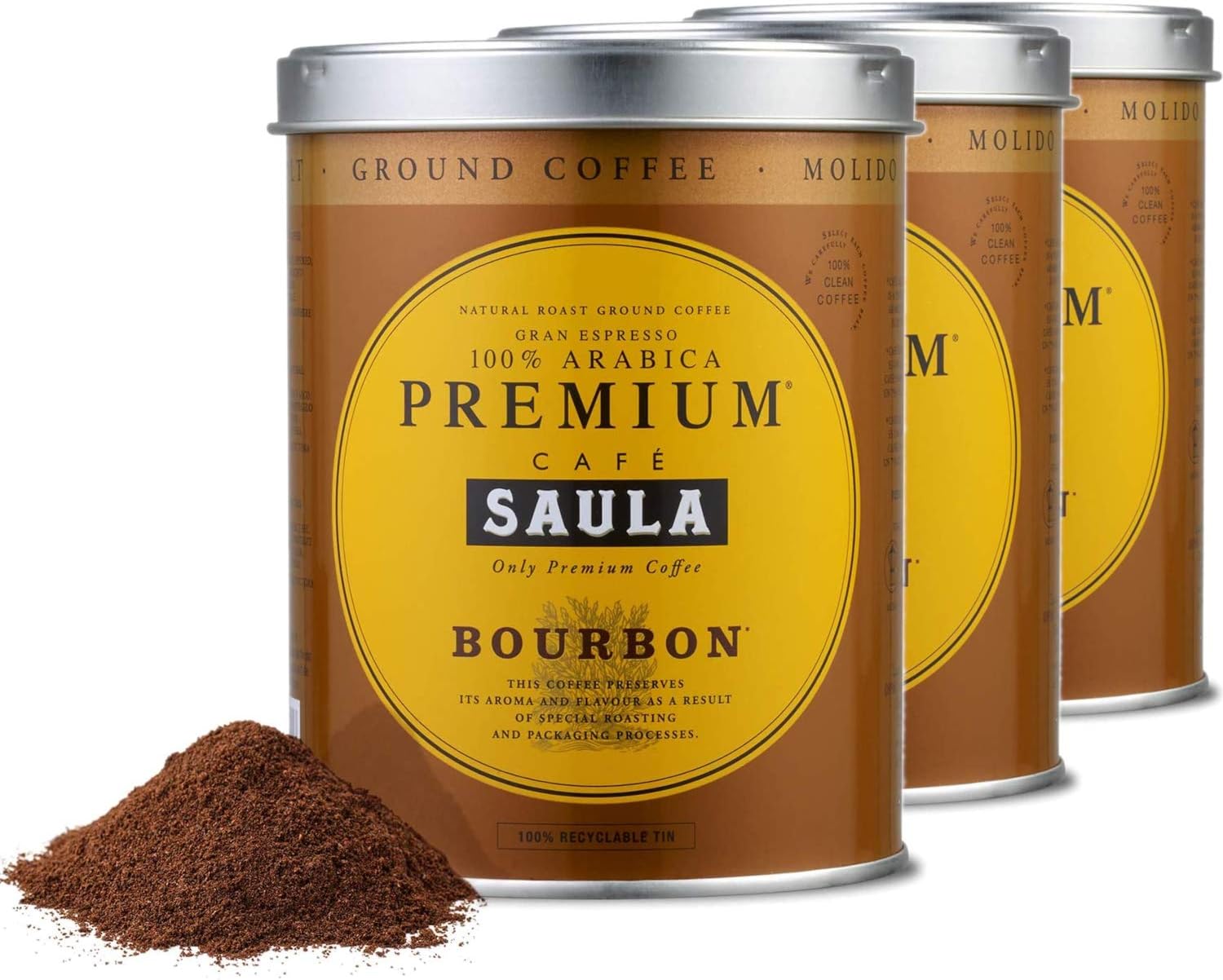 Café Saula, Pack de 3 boîtes de 250 gr - Café Premium Bourbon 100% arabica moulu