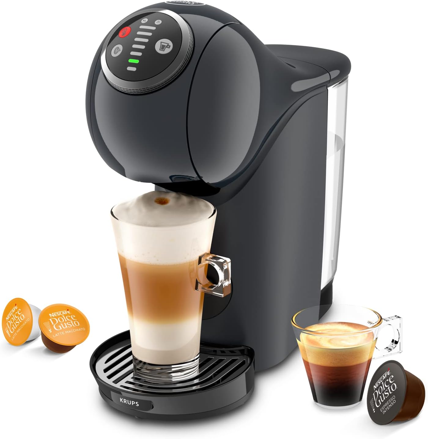 Nescafé Dolce Gusto Krups Machine à café capsules, Cafetière multi boissons, Pression 15 bars, Capacité 0,8 L, Fonction XL, Arrêt automatique, Genio S Plus gris KP340B10