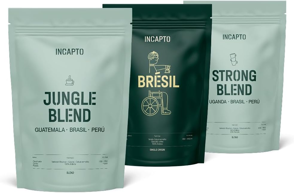 Pack d’Initiation au Café en Grain de Spécialité - Jungle Blend, Café du Brésil et Strong Blend - Niveau de Torréfaction Élevé et Arôme Intense - 3 sachets de 500g Pack Initiation au Grain