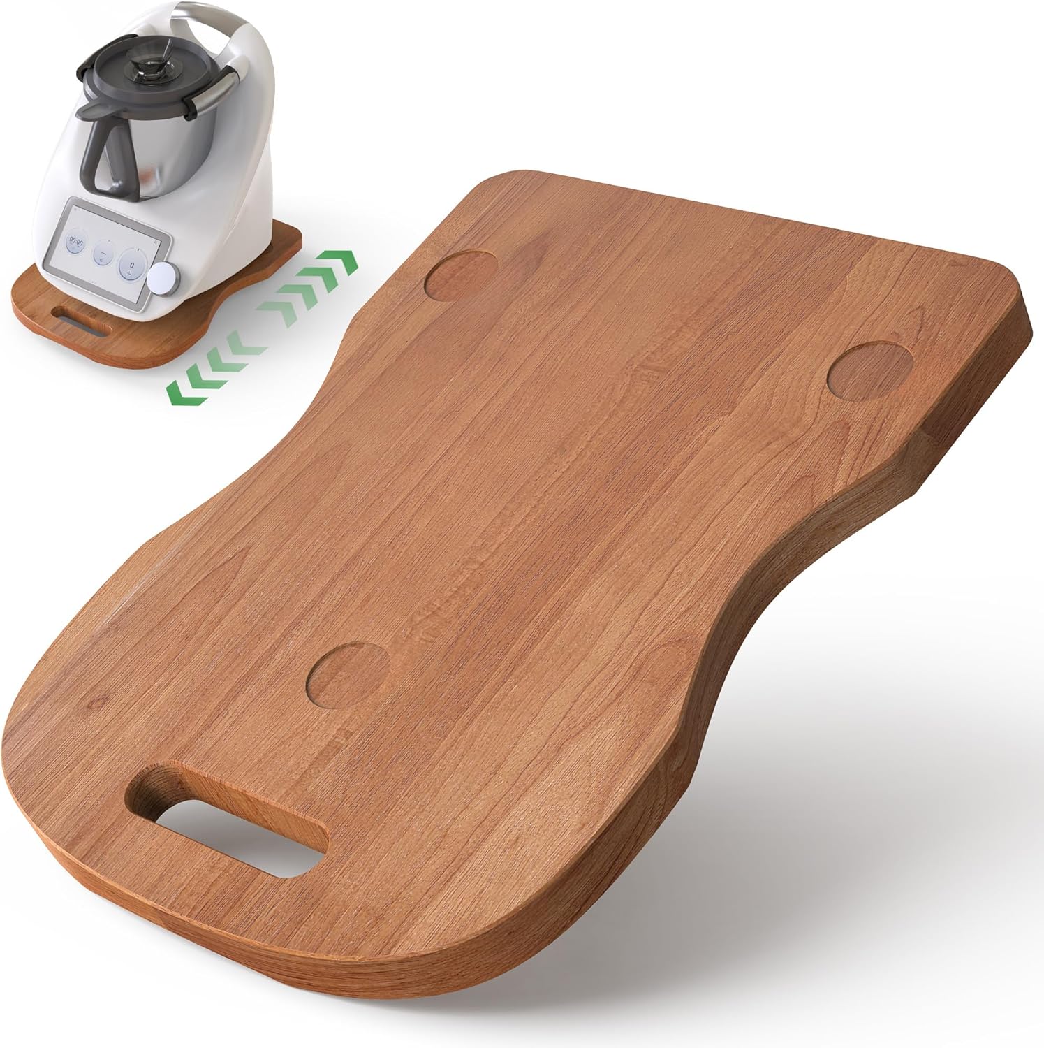 Planche Coulissante pour Thermomix TM6/TM5 & Machine à Café, Plateau Slider en Chêne avec Roulettes à Double Bille Poignée et Base Antidérapante, Support pour Déplacement Facile en Cuisine, Brun foncé