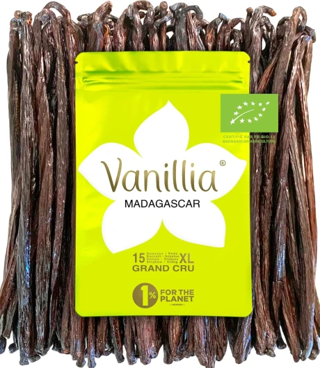 15 XL Gousses de Vanille Bourbon BIO, Grand Cru de Madagascar, Gousse XL 15/18cm, FreshZIP Vanillia 15 BIO (Lot de 1)