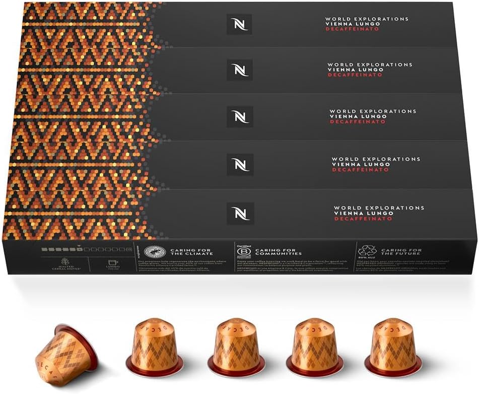 Original - Bundle 50 Capsules de Café Vienna Lungo Décaffeinato - Torréfaction Légère, Intensité Équilibrée - Pour Lungo (5 étuis de 10)