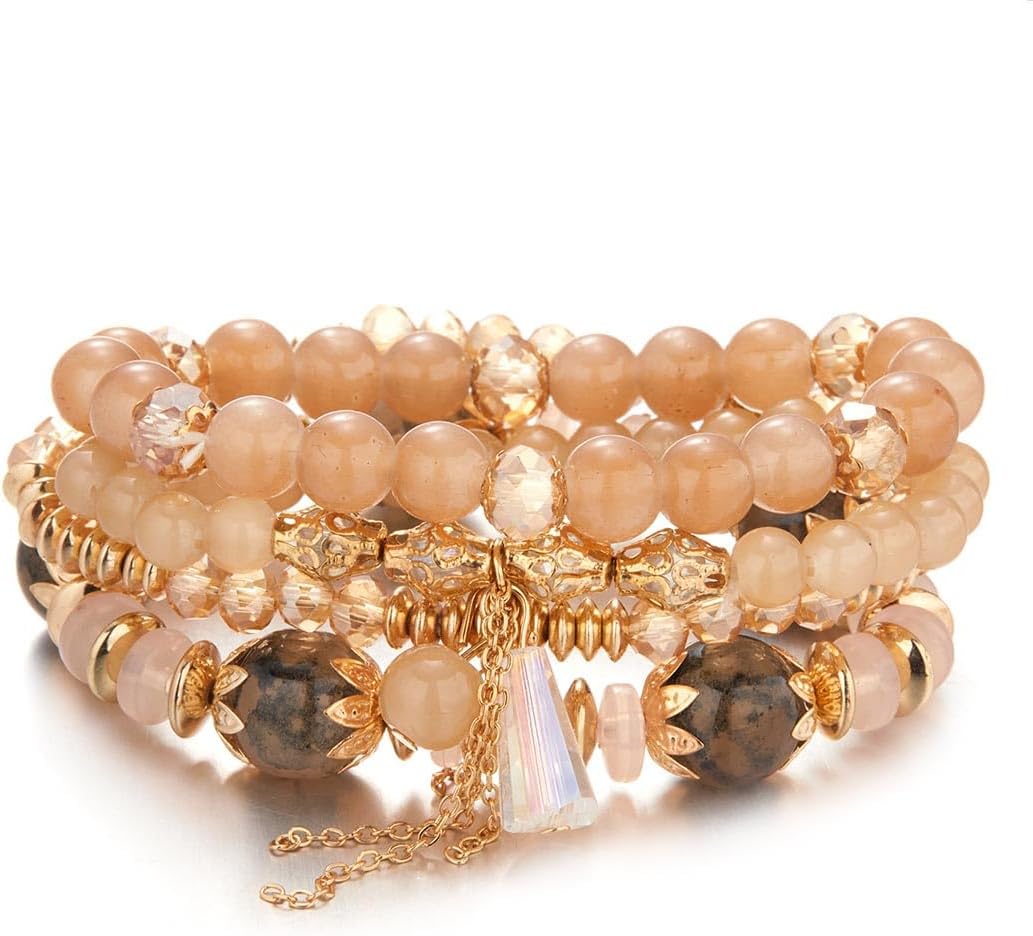 Prosy multicouche perles de cristal empilable or bracelet rêve bracelet main accessoires femme et fille bijoux réglables (Le café)