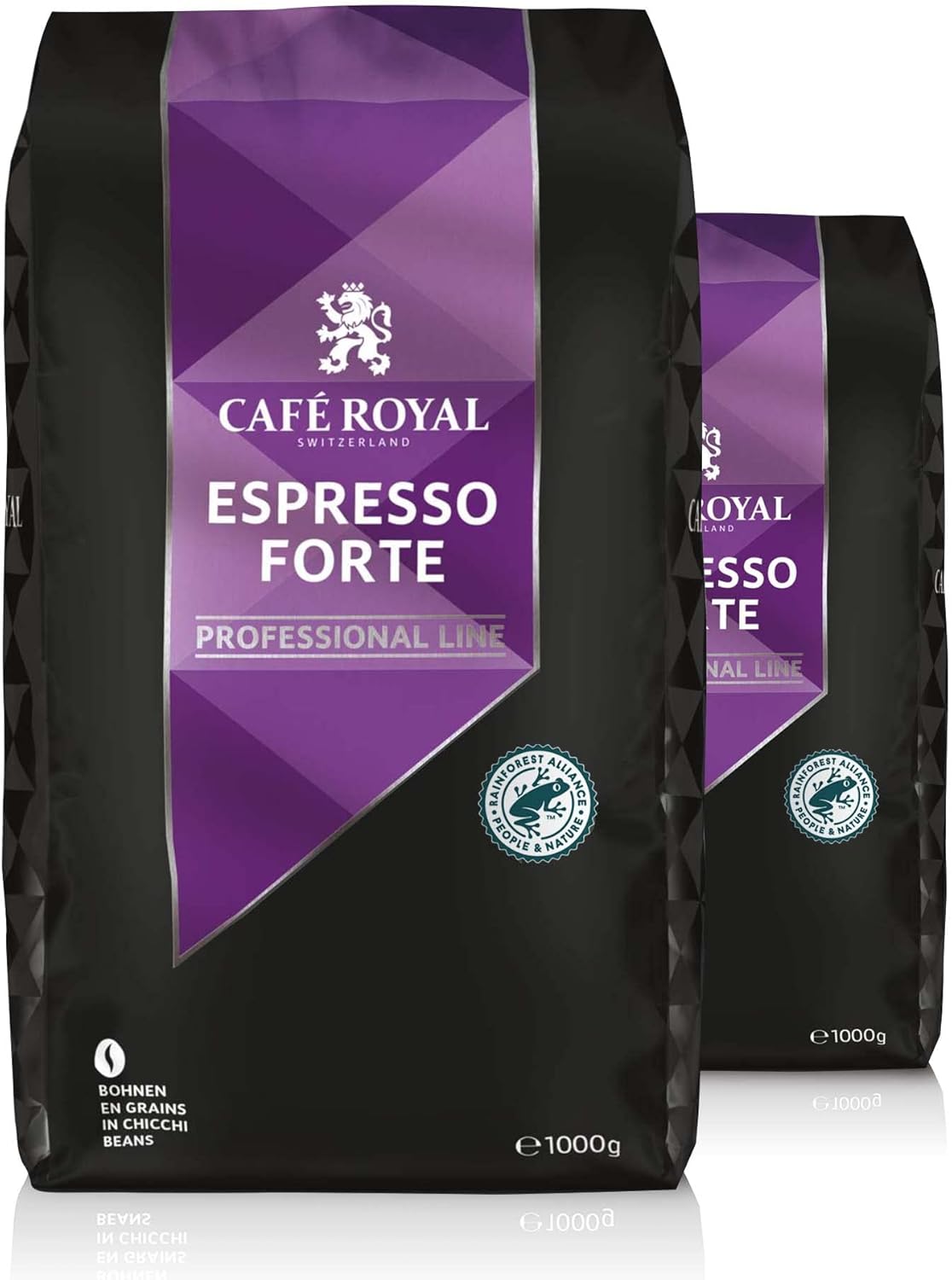 Café en grains Espresso Forte certifié Rainforest 2x1 kg - Café Royal Pro Espresso Forte 1 unité (Lot de 2)