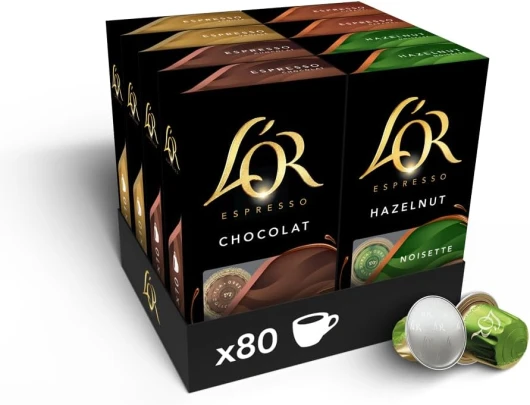 L'OR Espresso ASSORTIMENT FLAVORED 4 variétés de capsules Assortiment 80 unité (Lot de 1)