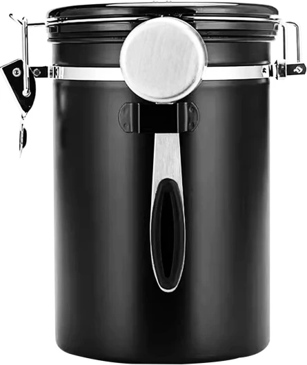 Boîte à Conservation Hermétique en acier Inoxydable Boîte à Café Hermétique Rangement Cuisine avec Cadran Dateur et Cuillère, pour Café en Grains Noix Sucre Céréales épices (1pcs-1.8l (noir)) (1pcs)-1.8L Noir