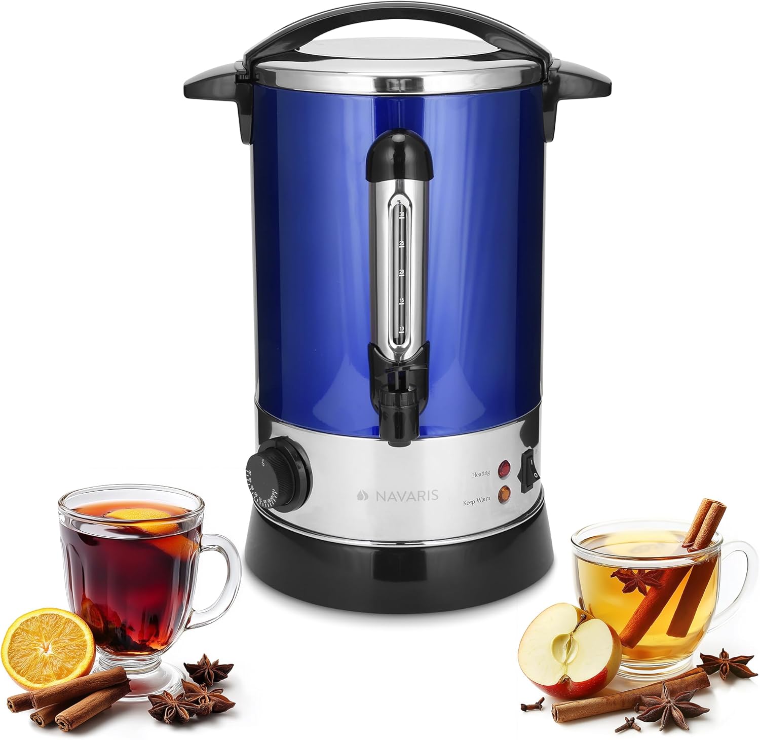 Distributeur de Boisson Chaude - Marmite à Vin Chaud en Inox - Appareil Chauffe Eau Thé Café Soupe - Maintien de la Chaleur - 6,8 L 6,8L Bleu