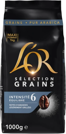 L'OR, 1kg Café en Grains Sélection, 100% Arabica, Intensité 6 Sélection n°6 - Raffiné 1 kg (Lot de 1)