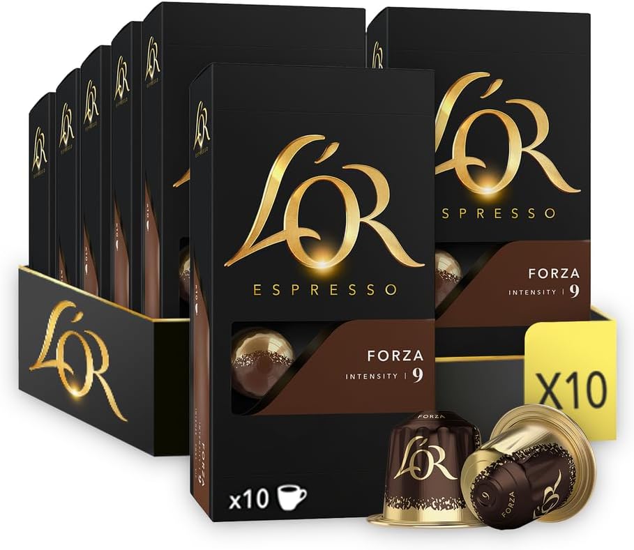 L'OR Forza - 100 Capsules de Café intensité 9 - Compatibles Nespresso®* (lot de 10 x 10) Forza intensité 9 10 unité (Lot de 10)