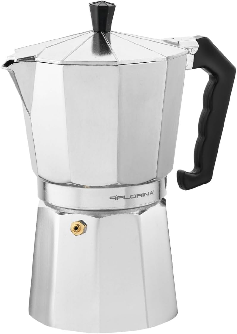 Cafetière Italienne (150 ml) I 6 Tasses I Machine a Cafe Italienne GRANDE I Cafetière en Aluminium pour Préparation d'Espresso Italien I Convient à tous les Types de Cuisinières, Induction Grande (6 Tasses)