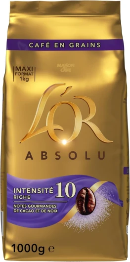 L'OR, 1Kg Café en Grains Absolu, Arabica & Robusta, Intensité 10