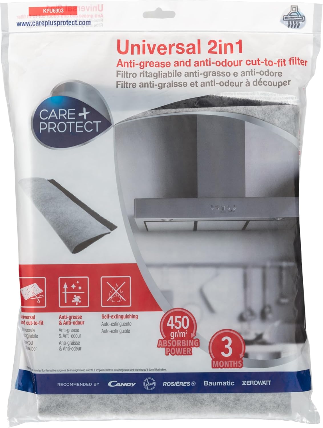 CARE+PROTECT Filtre 2 en 1 Anti-Graisse et Anti-Odeurs pour Hotte - Universel - À Découper - Haut Pouvoir d'Absorption Filtration max - 47x57cm